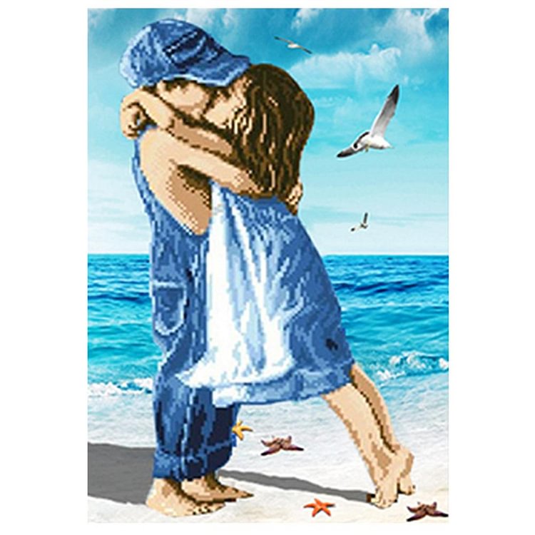 Seaside Lovers Round Drill Diamond Painting 40X30CM(Canvas)-gbfke