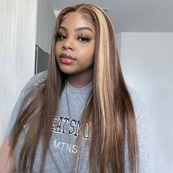 HD Melted Lace Wig丨10-38 Inches Gold And Brown Mix Straight Hair丨4x4 Ultra Thin Seamless Lace Wig That Fits To The Scalp