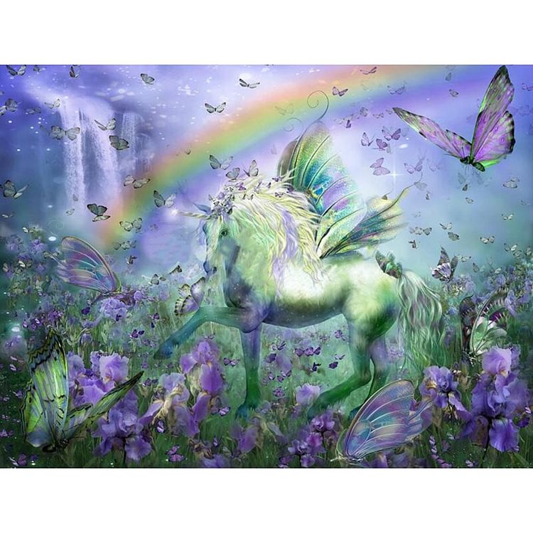 Unicorn Horse Butterfly Round Full Drill Diamond Painting 40X30CM(Canvas)-gbfke