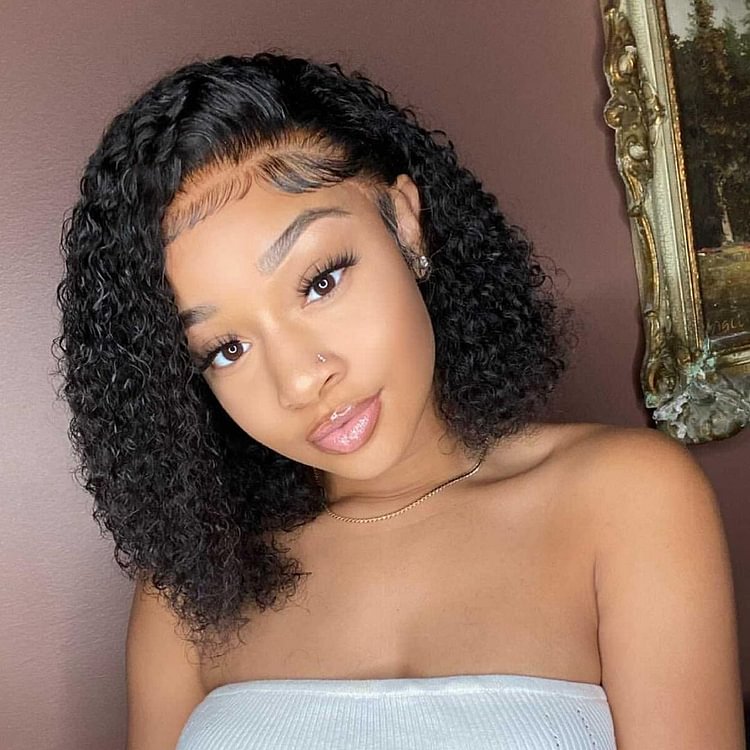 HD Invisible Lace Wig丨10-16 Inches Black BOB Curly Wig丨13×4×1 Lace Wig