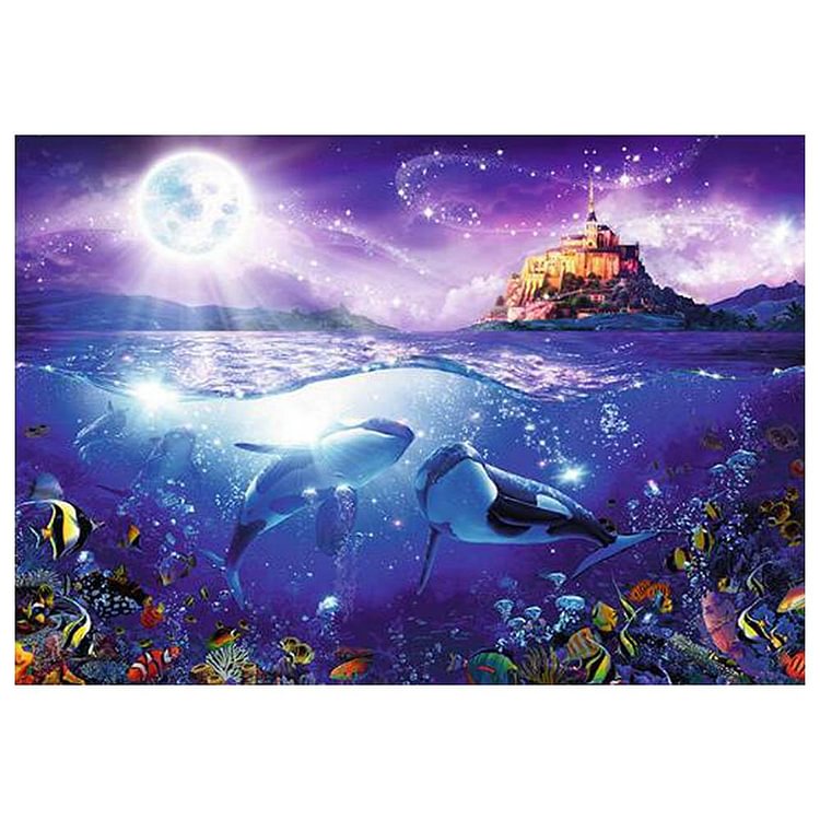 Dolphins Castle Round Full Drill Diamond Painting 30X40CM(Canvas)-gbfke