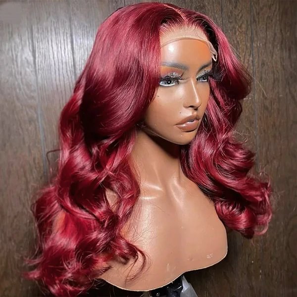 Swedish Ultra Thin Lace Wig丨14-38 Inches Burgundy Body Wave Hair丨13×4 HD Lace Front Wig