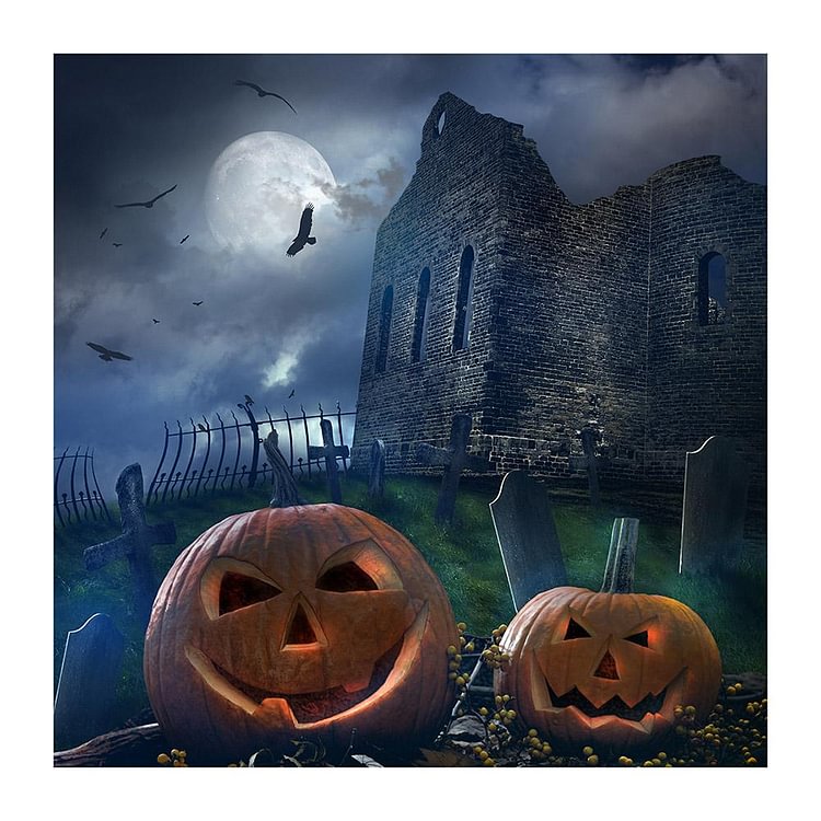 Halloween Castle Round Full Drill Diamond Painting 30X30CM(Canvas)-gbfke