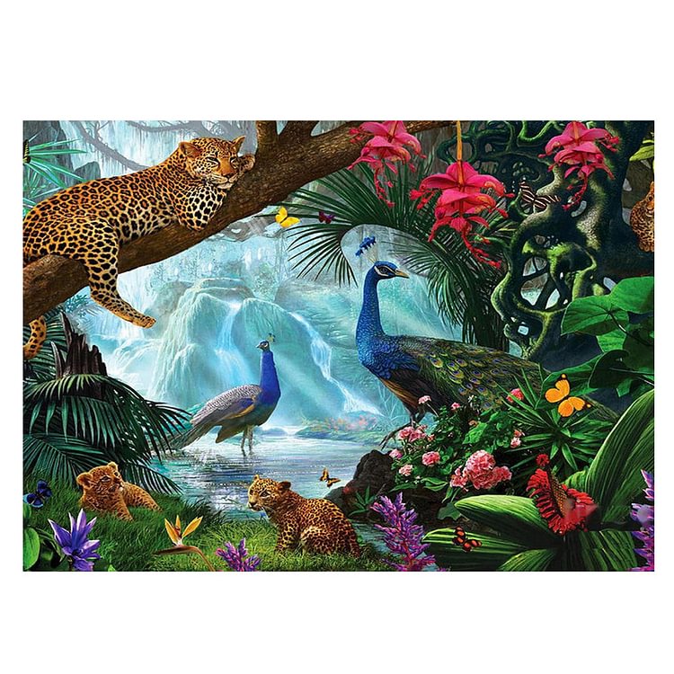 Leopard Peacock Round Drill Diamond Painting 40X30CM(Canvas) gbfke