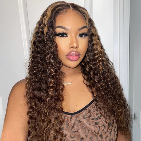 HD Melted Lace Wig丨10-38 Inches Gold And Brown Mix Curly Hair丨4x4 Ultra Thin Seamless Lace Wig That Fits To The Scalp