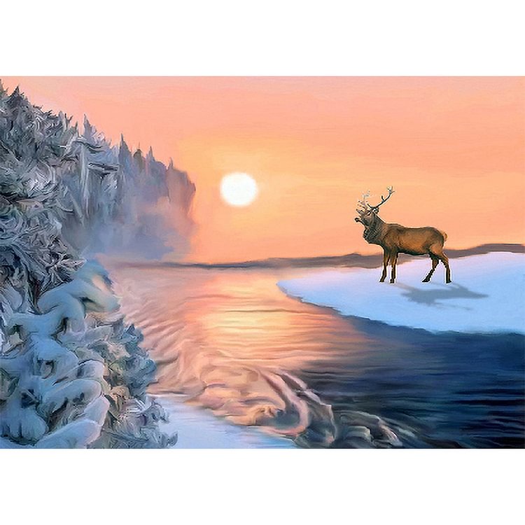 Sunset Deer Landscape 40*30CM(Canvas) Full Round Drill Diamond Painting gbfke