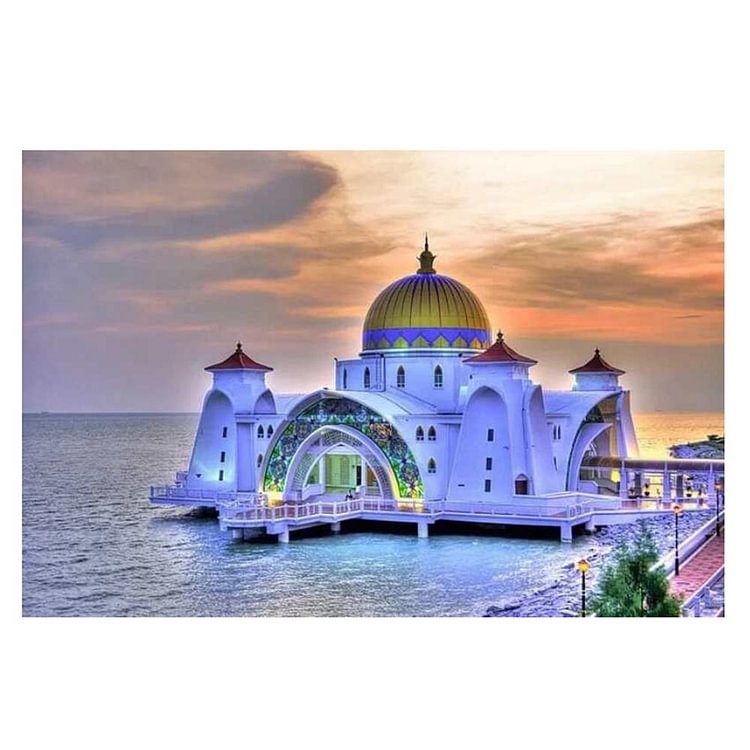Seaside Church Round Drill Diamond Painting 40X30CM(Canvas)-gbfke