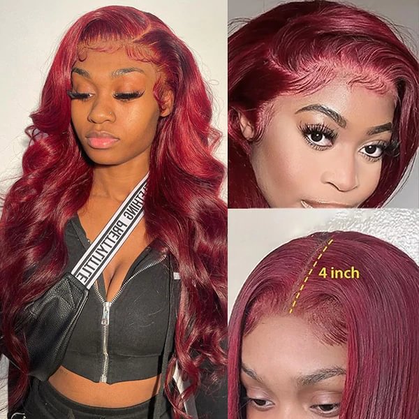 💗 New Arrival 💗 Swedish Ultra Thin 4×4 Lace Burgundy Body Wave Hair丨Affordable