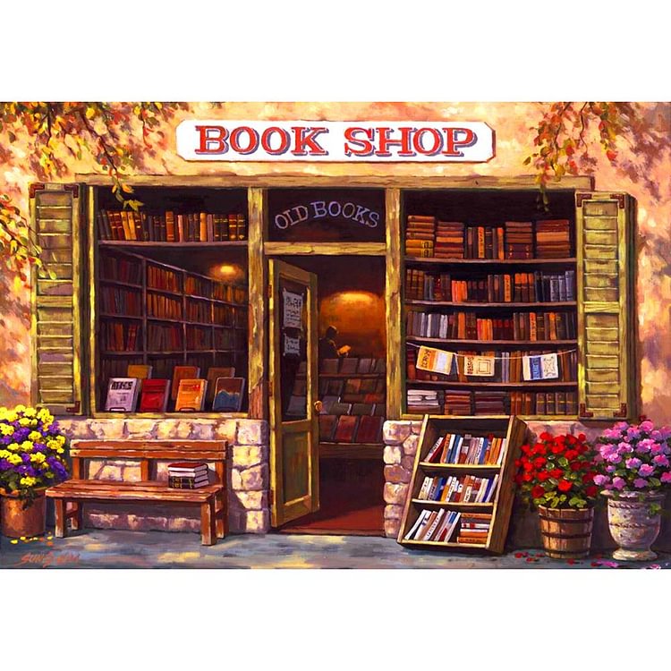 Book Shop Round Full Drill Diamond Painting 40X30CM(Canvas)-gbfke