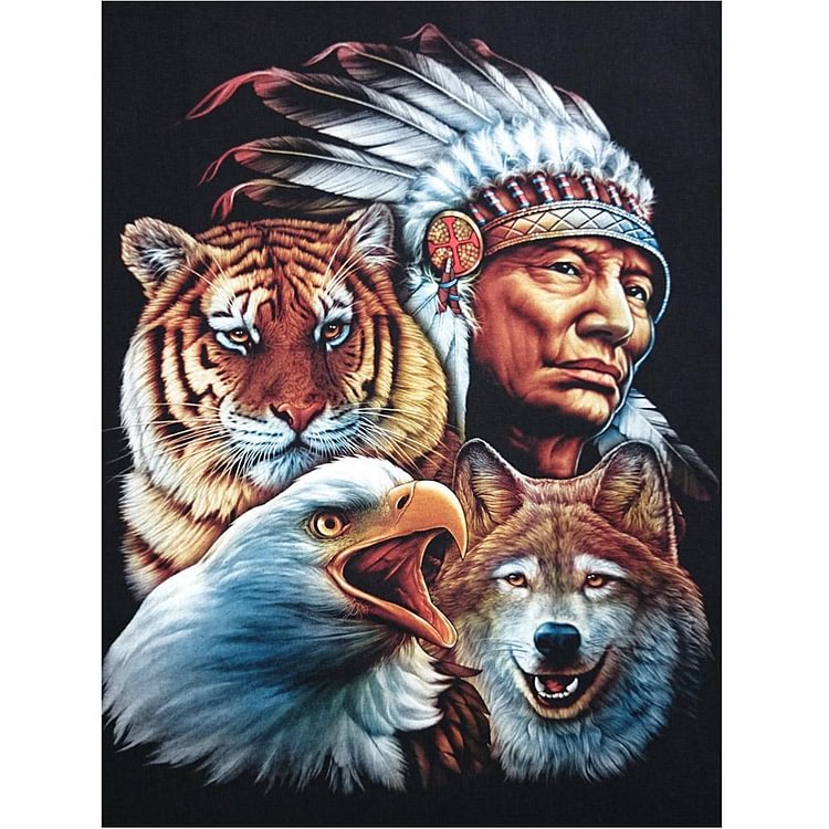 Tribal Leader Animal Round Drill Diamond Painting 40X30CM(Canvas)-gbfke