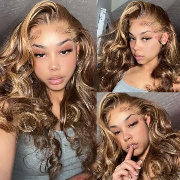 HD Melted Lace Wig丨10-38 Inches Gold And Brown Mix Body Wave Hair丨4x4 Ultra Thin Seamless Lace Wig That Fits To The Scalp
