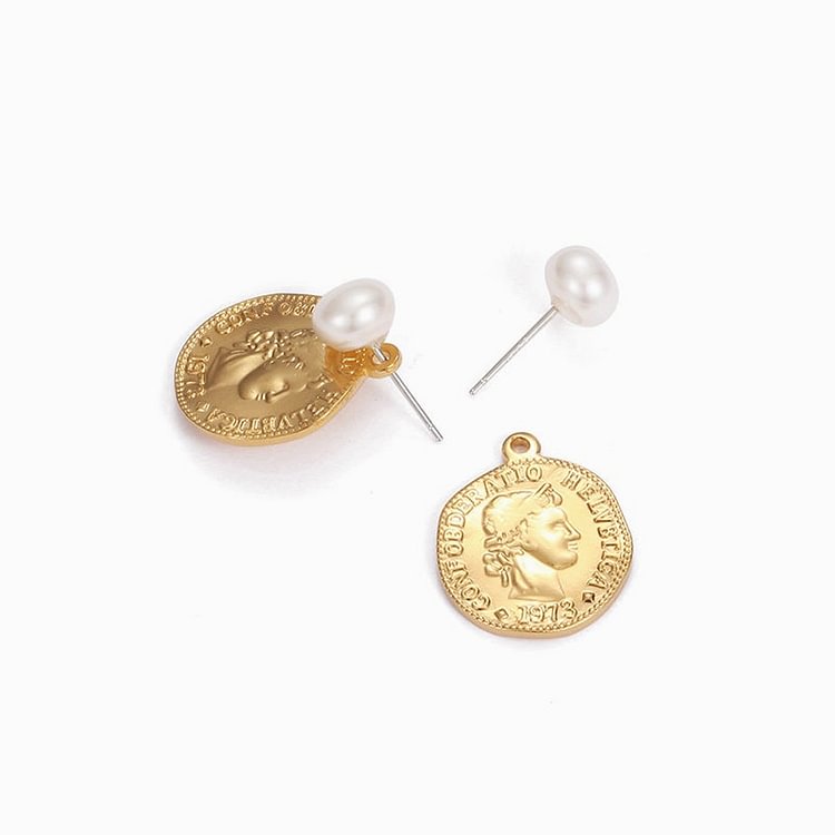 Pearl & Coin Stud Earrings
