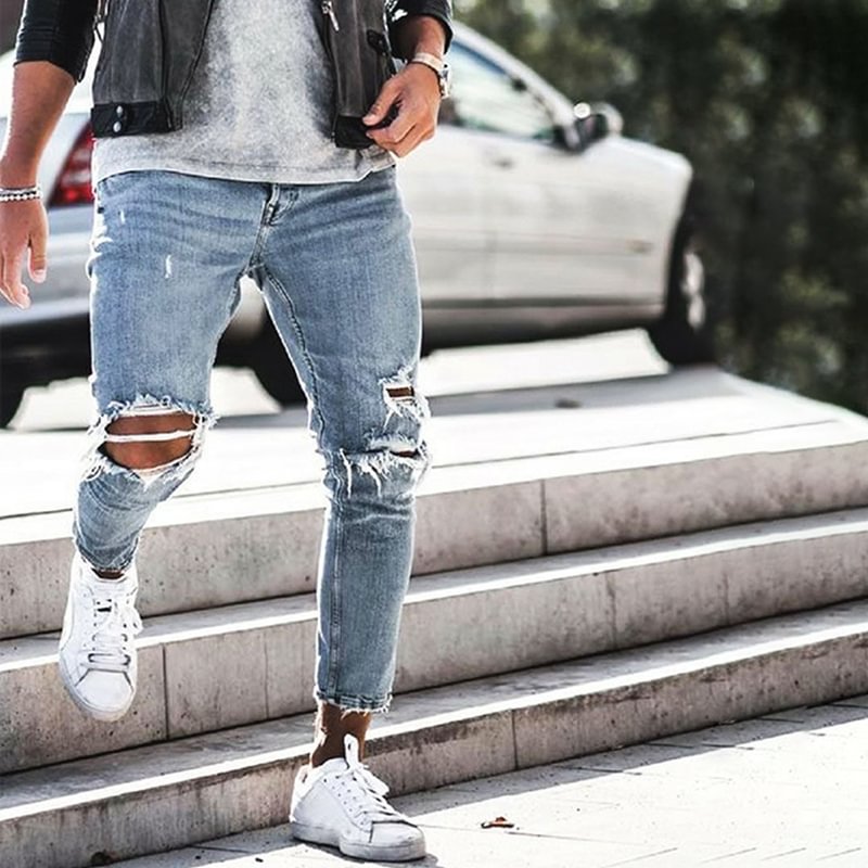 Street fashion ripped men's jeans - Krazyskull
