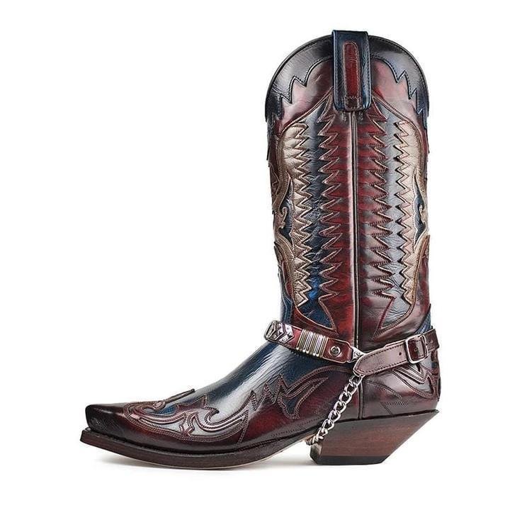 Men's Retro Leather Cowboy Boots-Corachic