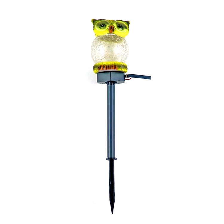 Solar Outdoor Waterproof Garden Owl Crackle Glass Starry Ground Plug Light