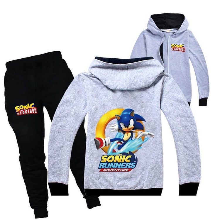 Mayoulove Girls Boys Sonic Runners Adventure Cotton Zip Hoodie And Pants-Mayoulove