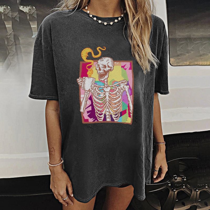   Color skeleton printing casual T-shirt designer - Neojana