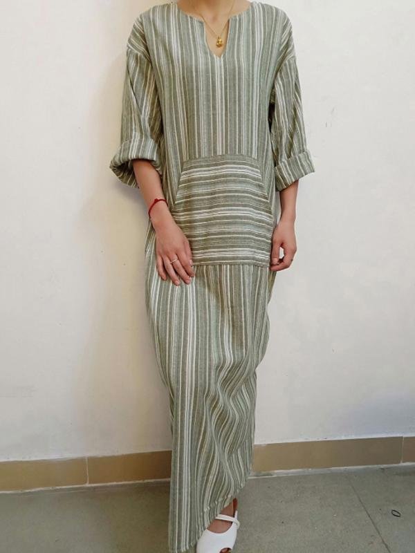 2Color Loose Comfortable Colorful Stripe Long Dress
