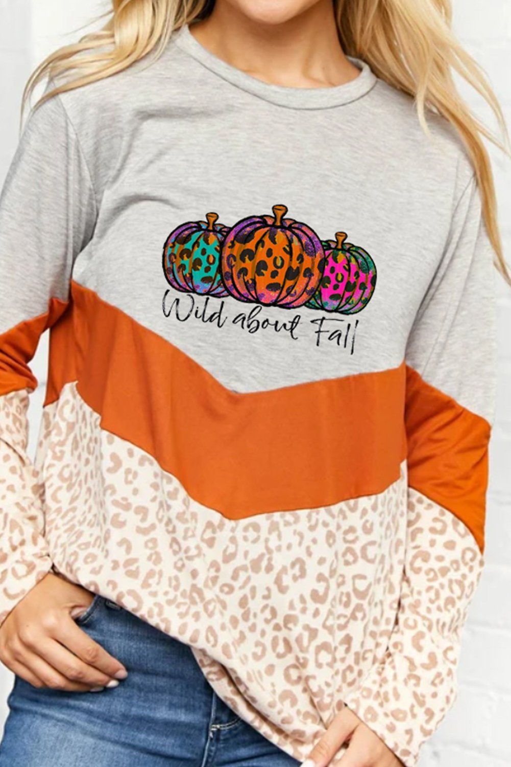 Women's Sweatshirts Leopard Pumpkin Print Sweatshirt