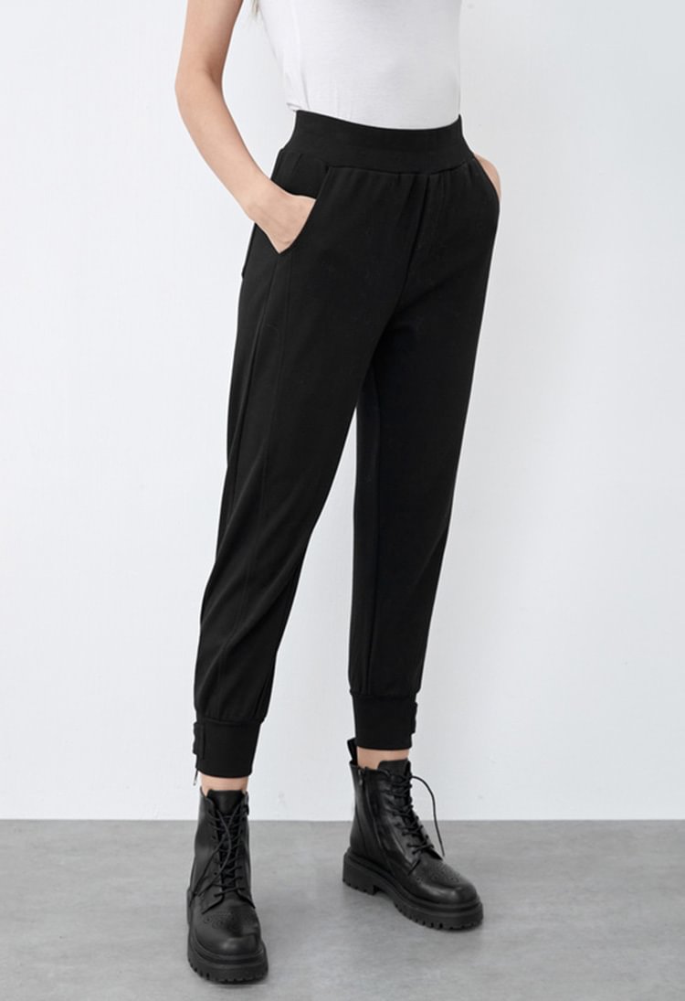 SDEER Sporty Black Trousers With Stitching Zipper Closure