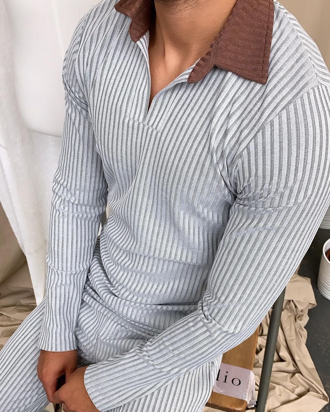 Striped long sleeve polo shirt / [viawink] /