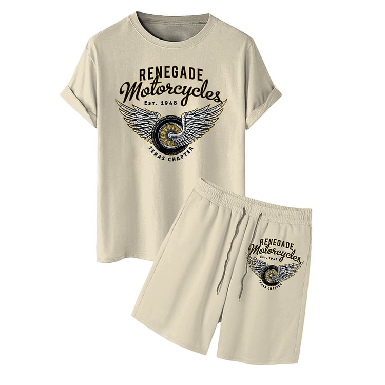 BrosWear Motorcycle Print T-Shirt and Shorts Two-Piece Set