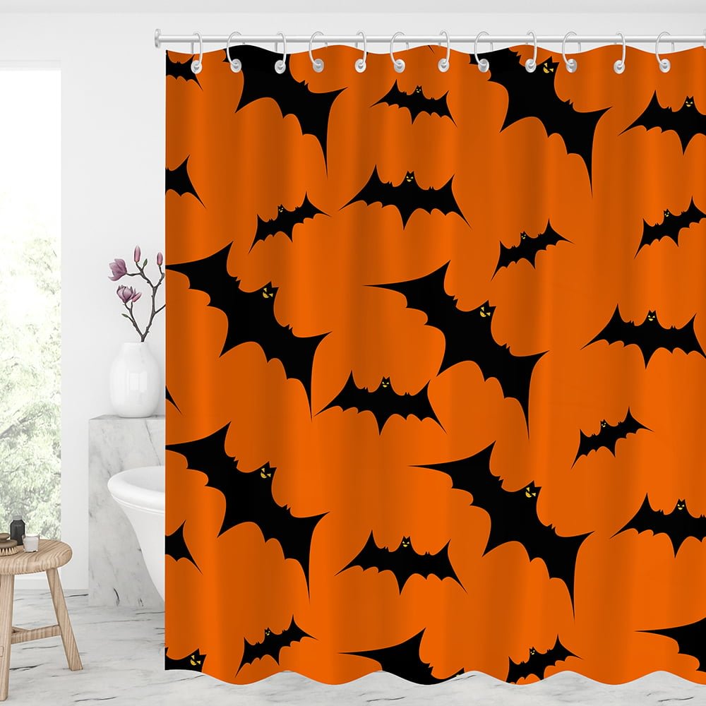 Halloween Evil Bat Shower Curtains With 12 Hooks