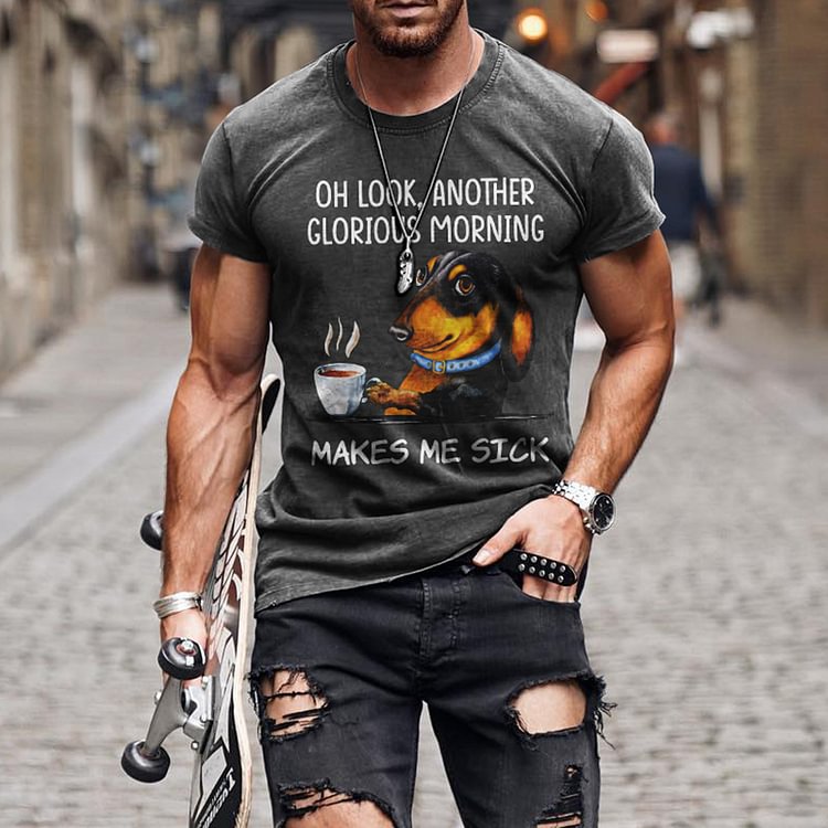 BrosWear Men's Funny Dog Print Short Sleeve T-Shirt