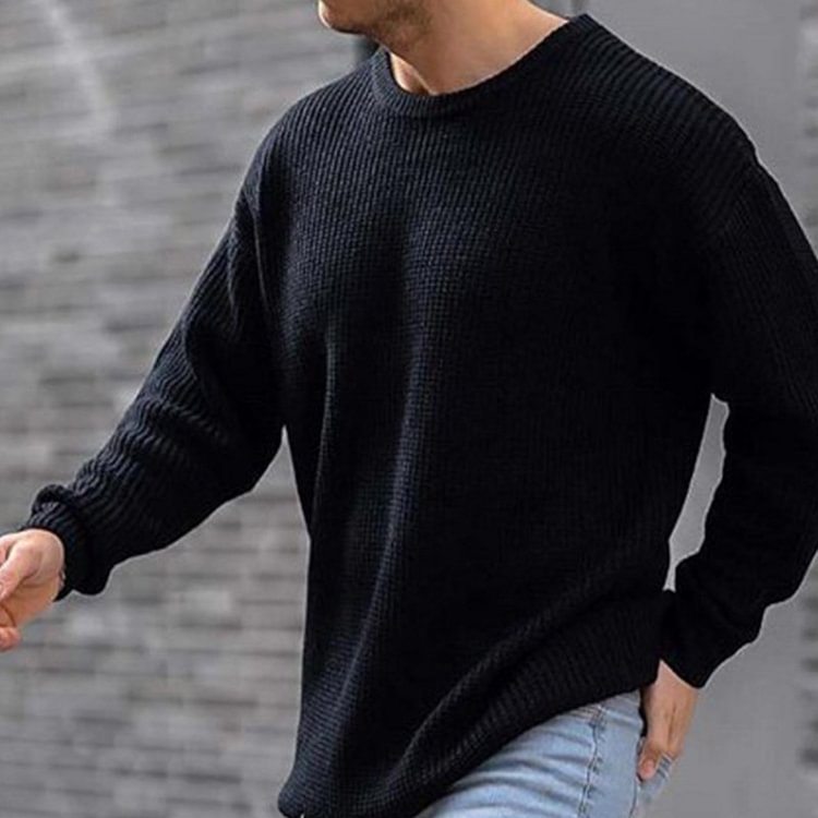Men's Loose Pullovers Casual White Black Knitted O-Neck Sweaters