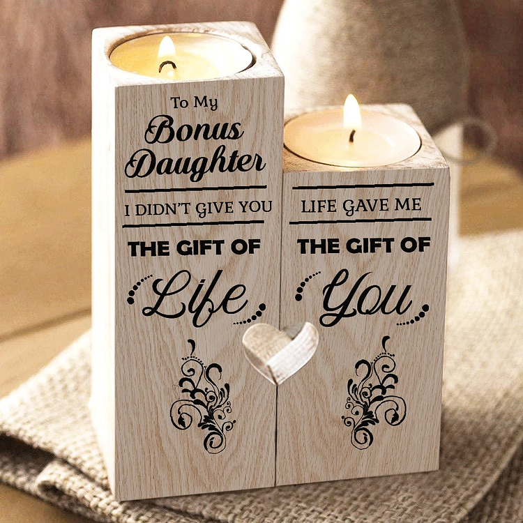 To My Bonus Daughter Wooden Candlestick Shelf Couple Decoration Gift