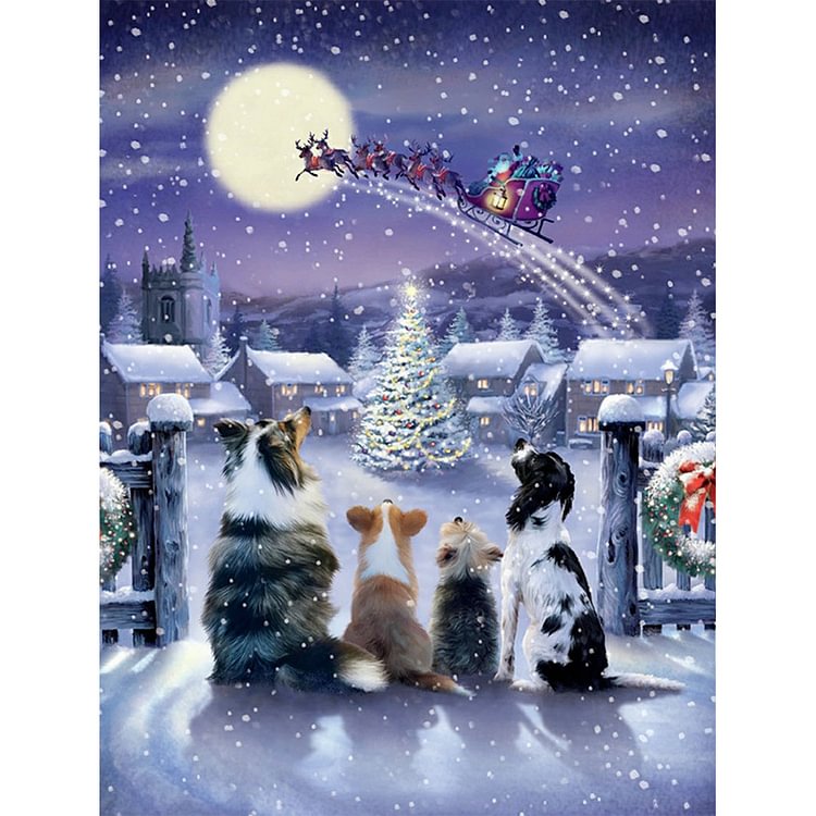 Christmas Cats And Dogs 30*40CM(Canvas) Full Round Drill Diamond Painting gbfke