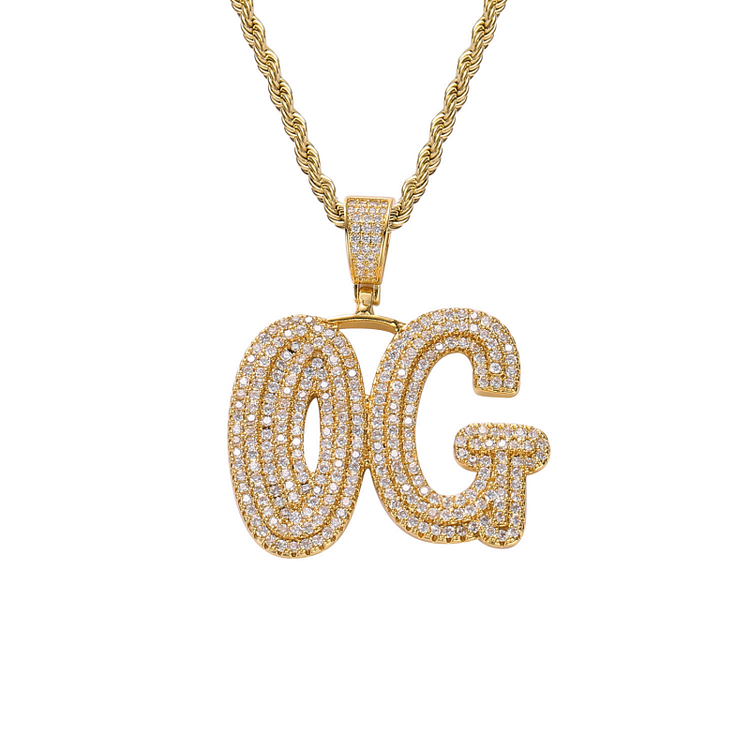 Initial Letter A-Z Custom Name Iced Out Letters Charm Pendant With Rope Chain Tennis Chain