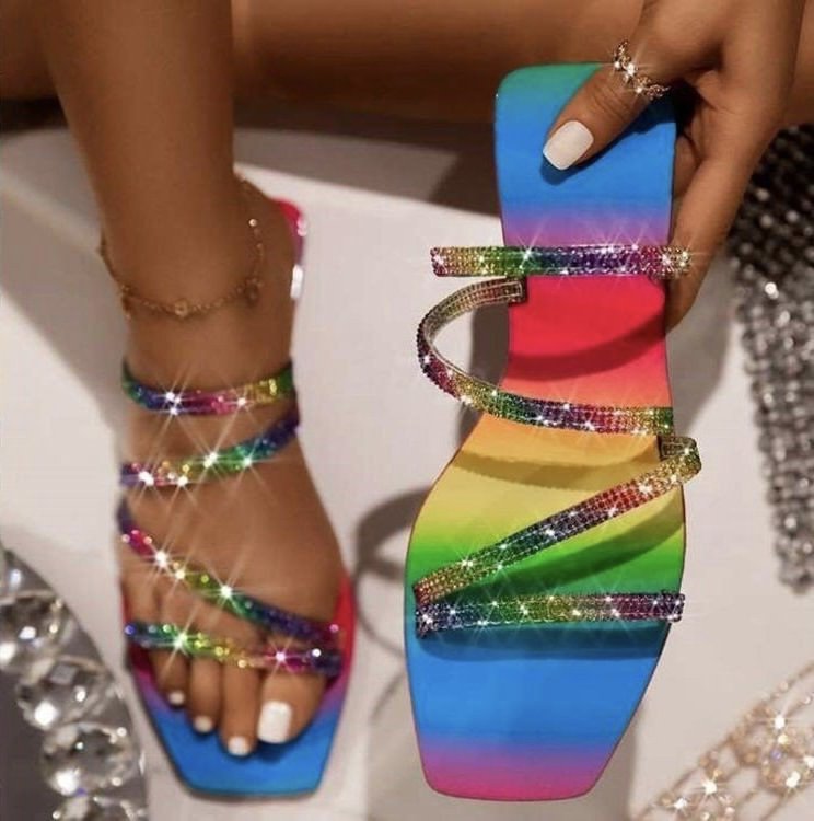 Women's Foot Wide Rainbow Embossed Sandals
