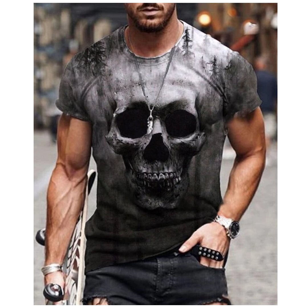 Men's creative horror head art print short sleeve round neck T-shirt / [viawink] /
