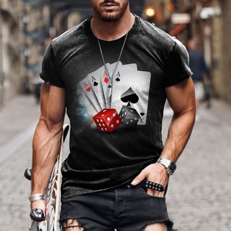 Round neck all-match mens casual short-sleeved playing card / [viawink] /