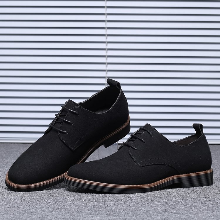 BrosWear Pure Color Nubuck Leather Casual Sneakers black