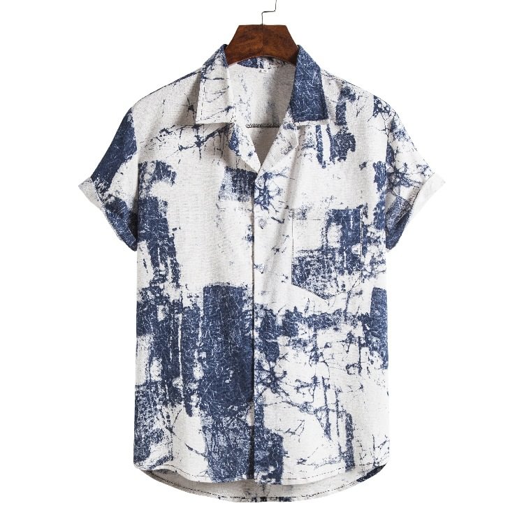 BrosWear Fashion Retro Tie-dye Printed Short Sleeve Shirt