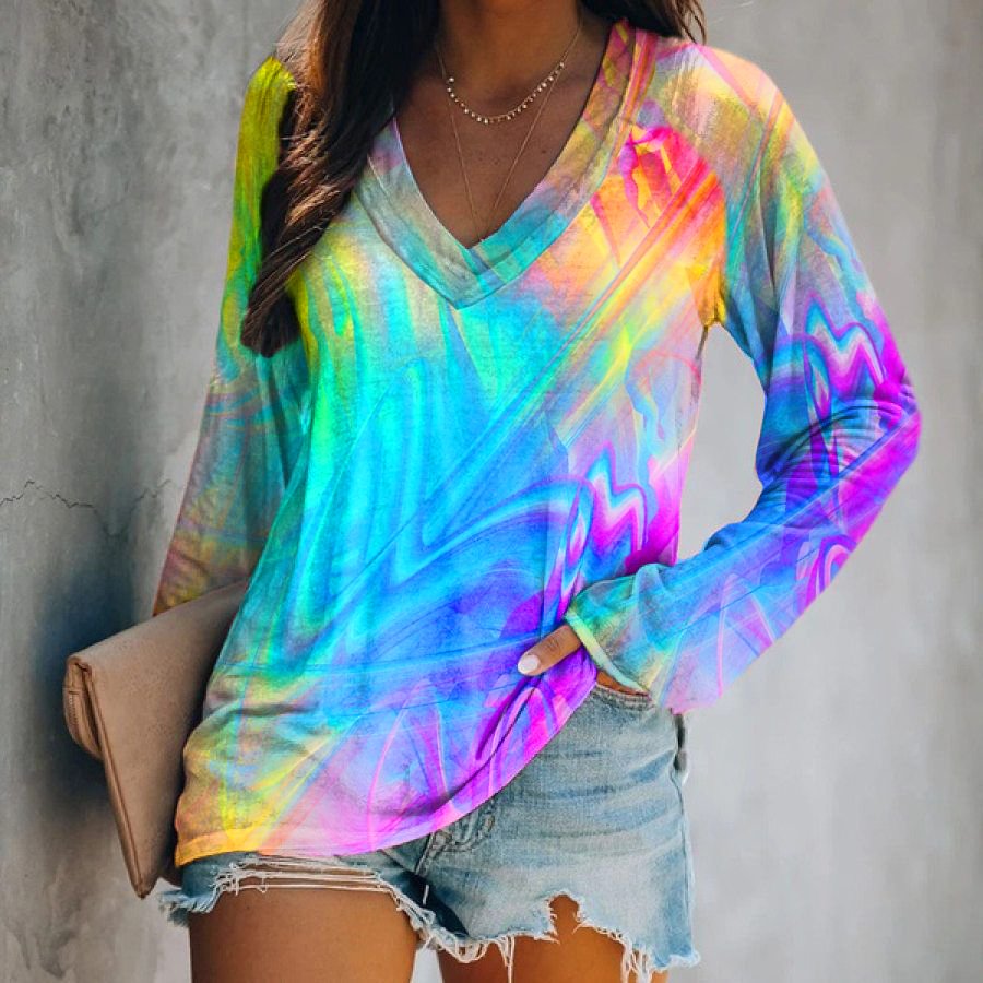 Vibrant Rainbow Printed Long Sleeve Women's T-shirt