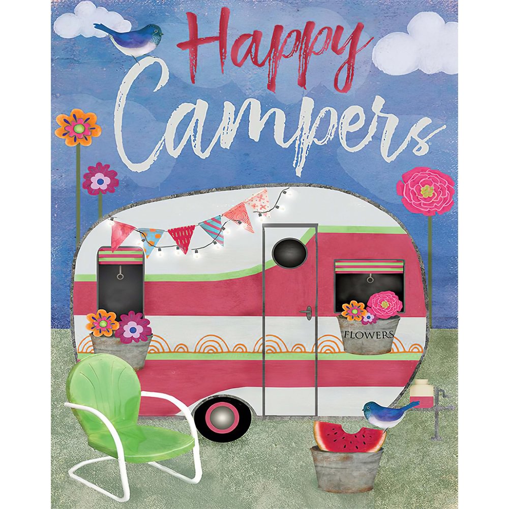 Happy Camping English-Full Round Diamond Painting 30*40cm