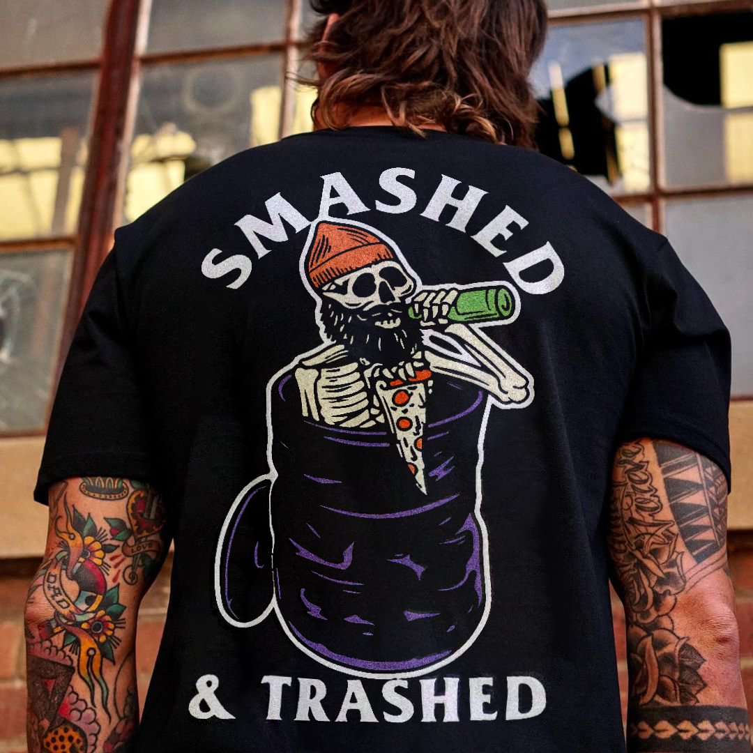 Smashed & Trashed skull printed men's designer T-shirt -  