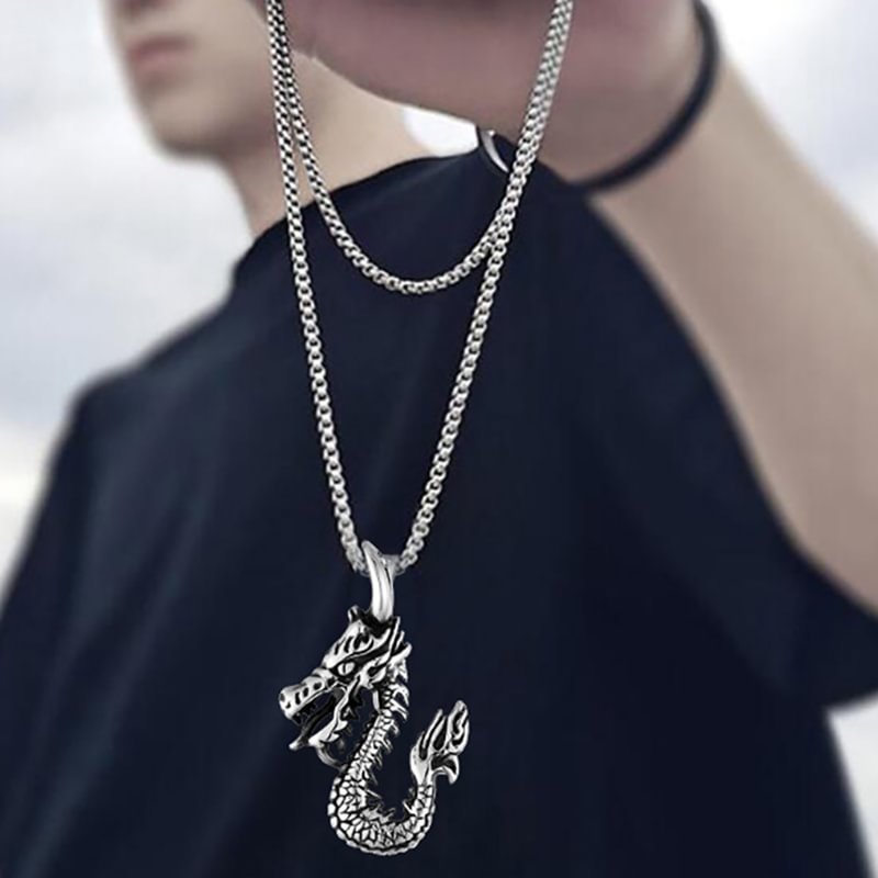 Men Chinese Dragon Charm Necklace / Techwear Club / Techwear