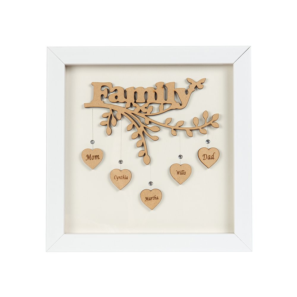 5 Names Personalised Family Tree Wood Frame Engraved on the "Hearts"