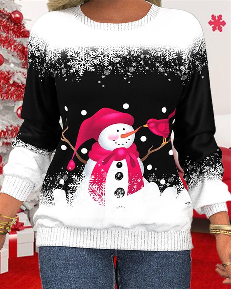 Christmas Fashion Soft Snowman Print Top