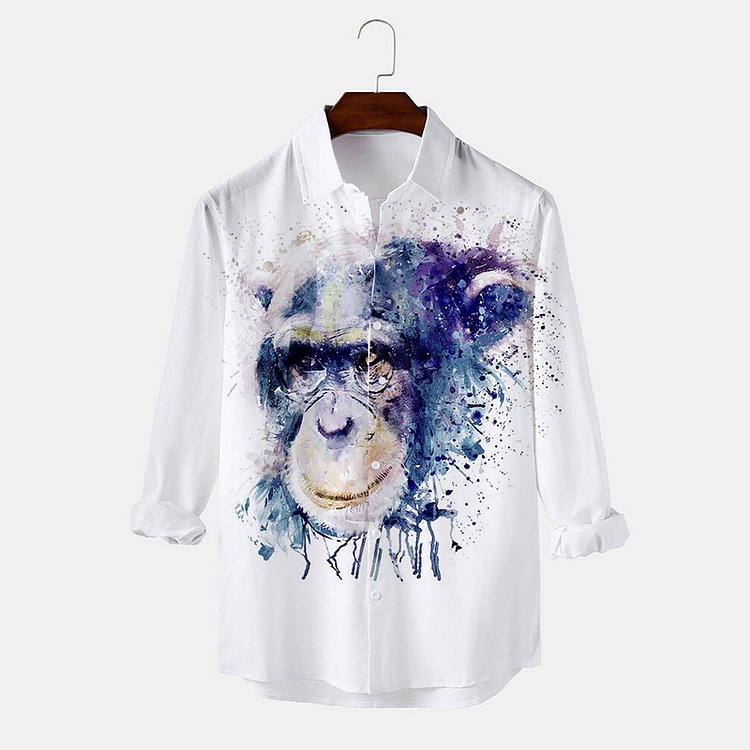 BrosWear White Art Orangutan Long Sleeve Shirt
