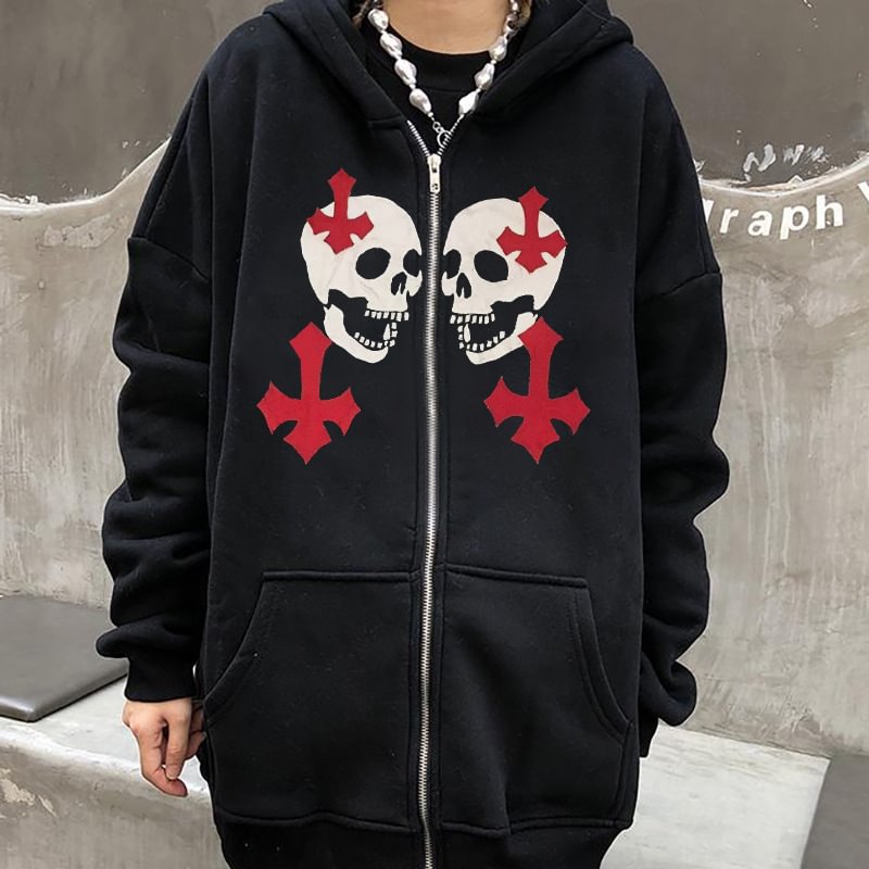 Harajuku Skull Print Hoodie / Techwear Club / Techwear