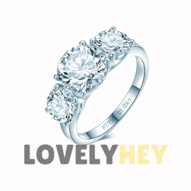Special Design Shiny Three CVD Diamonds Ring
