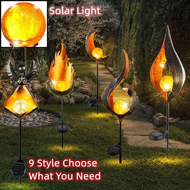 Garden Solar Lights Moon Crackle Glass Globe Stake Metal Lights - tree - Codlins