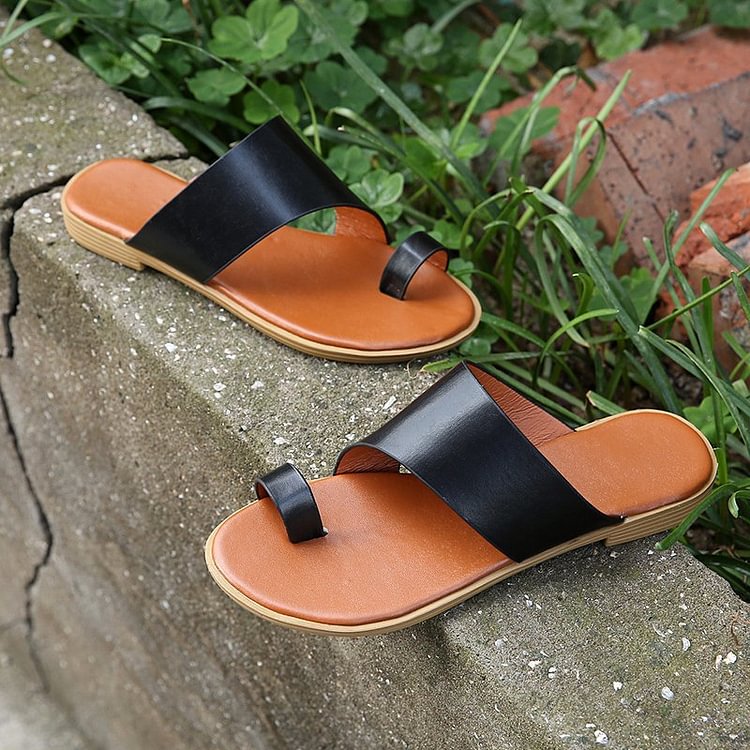 Women's Comfy Toe Loop Faux Leather Sandals