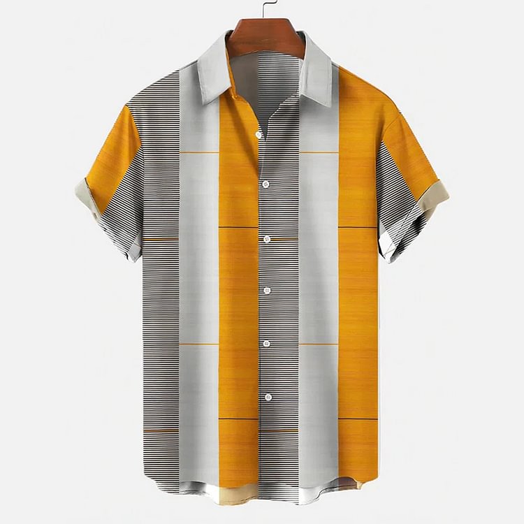 BrosWear Yellow Striped Colorblock Short Sleeve Shirt