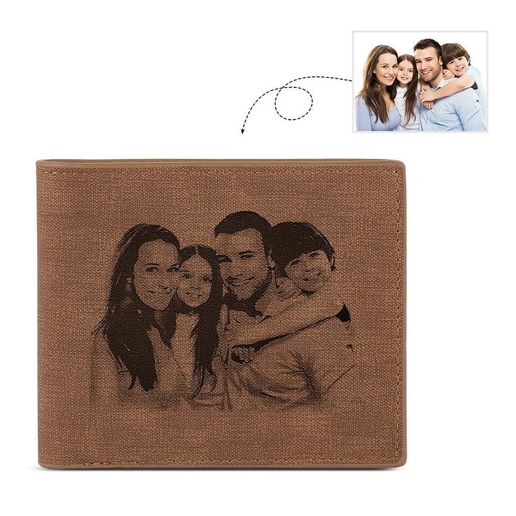 Men's Bifold Wallet Custom Photo Wallet with Engraving Coffee Leather Gift For Dad